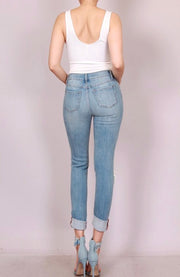 Kari Mid Rise Distressed Denim Jeans - Porterie