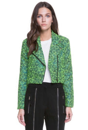 Abstract Green Double Zipper Moto Jacket - Porterie