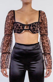 Kim Leopard Puff Sleeve Crop Top